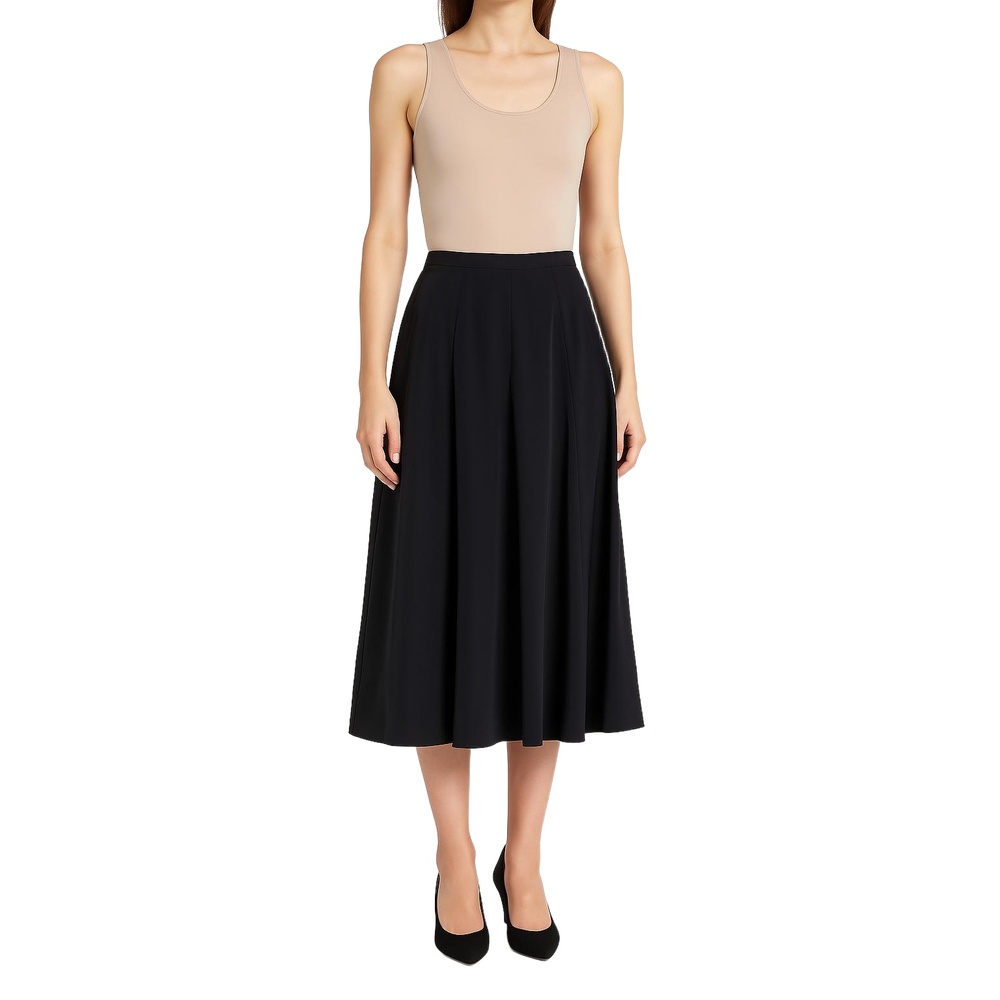 H by Heidi Weisel Black Box Pleated Classic Midi A-line Skirt Solid Womens Small